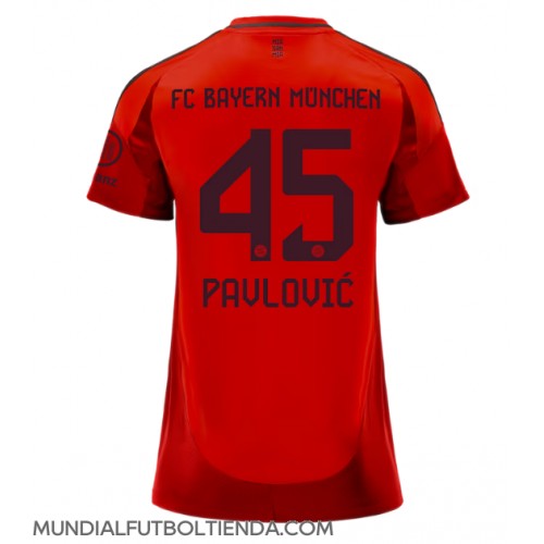 Camiseta Bayern Munich Aleksandar Pavlovic #45 Primera Equipación Replica 2024-25 para mujer mangas cortas